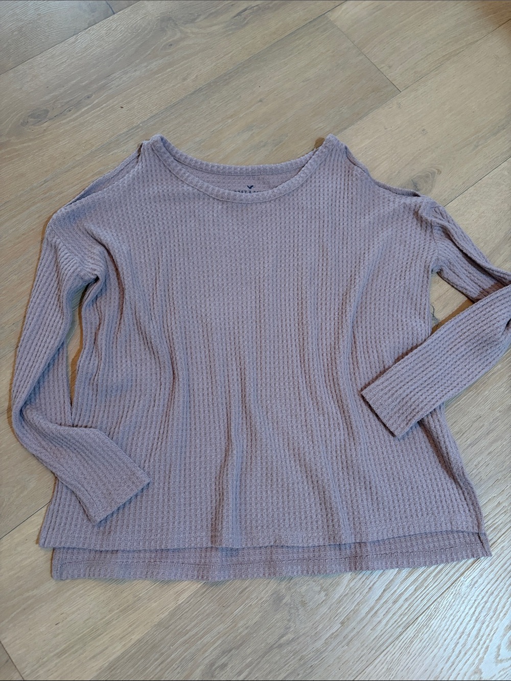 American Eagle Outfitters Cold-Shoulder Waffle Knit Long Sleeve Top
